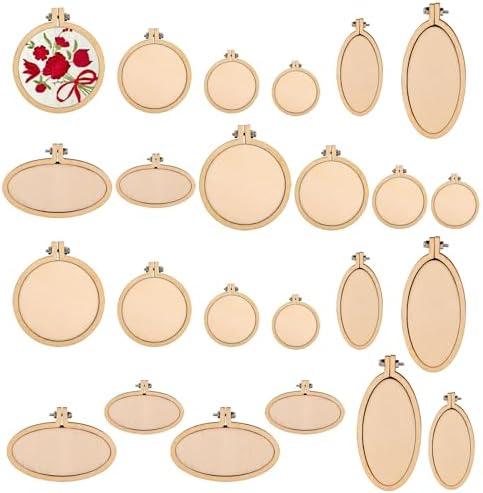 Framendino, 24 Pack Mini Embroidery Hoop Wooden Round Oval Crossing Stitch Wood Hoops Display Frame Circle for DIY Crafts Hanging Ornament (8 Styles)