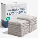 Bulk Case Pack of 20 Flat Sheets - (20) Queen Size Hotel Quality Top Flat Bed Sheets Only - Wholesale Bulk Bedding for Hotels, Spas & Airbnbs - Breathable, Cooling & Wrinkle Free - (Queen, Light Grey)