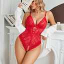 Avidlove Women One Piece Lingerie Sexy Lace Bodysuit Deep V Teddy Criss Cross Sexy Sleepwear (Red)
