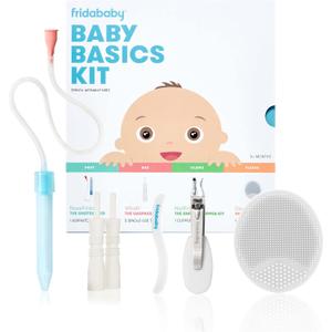 Frida Baby Basics Kit, Baby Essentials Kit Includes Nasal Aspirator Snotsucker, NailFrida Nail Files, Windi Gas Relief, DermaFrida Bath Brush + Silicone Carry Case (1 Count (Pack of 1))