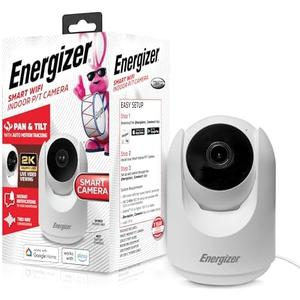 Energizer Smart 2K Indoor Pan & Tilt Wired Camera, Motion Tracking, Two-Way Audio, Night Vision, Instant Notifications, Recording, App, Hub-Free Wi-Fi Connection, Compatible with Alexa & Google Home