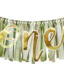 Green Ribbon Tassel Garland Fabric Tassel Banner for Gender Neutral One Baby Shower Photo Booth Birthday Decoration