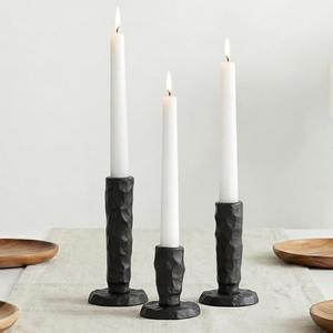 Sziqiqi Black Iron Candlstick Holders: Cast Iron Taper Candle Holder for Candlesticks - Hammered Short Candleholder Set of 3 for Dining Table Mantle Fireplace