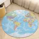 World Map Round Rug,4x4 Circle Area Rug for Kid's Bedroom, Soft Circular Rug for Kids Play Room, Non-Slip Home Decor Carpet for Teen's Room