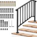 VIVOSUN Outdoor Handrail, 4 Step Stair Handrail, 54" x 36" Fits 1 to 4 Steps, Wrought Mattle Iron Stair Railing with Curved End and Balusters for Concrete Step, Porch Steps, One-Step Assembly, Black