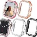 NewWays 3-Pack Bling Cases Compatible for Apple Watch 42mm Series 1 2 3, Sparkling Diamonds Glitter Crystal Rhinestone Protective Bumper for iWatch (42mm, Black/Pink/Rose Gold/Silver/Clear)