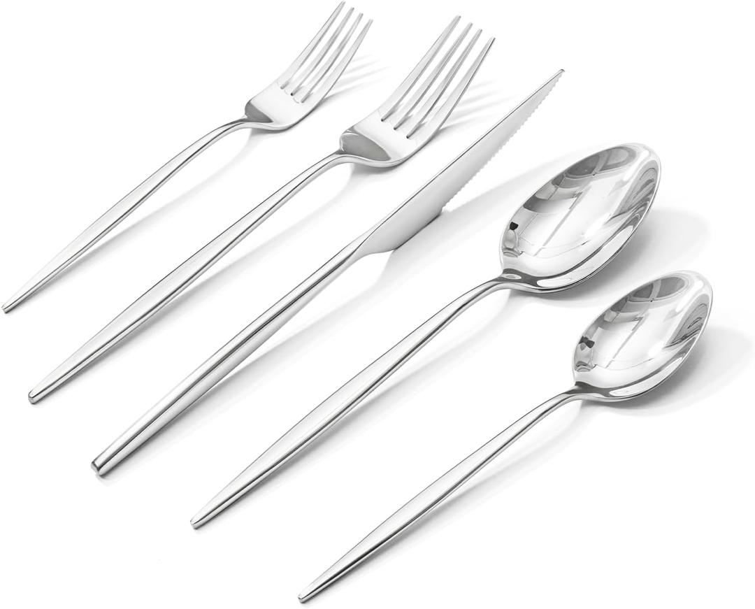 KINGSTONE Silverware Set, 60-Piece Flatware Set Cutlery Set Premium 18/10 Stainless Steel, Tableware Include Forks Knives Spoons for Home Kitchen Restaurant Wedding, Dishwasher Safe