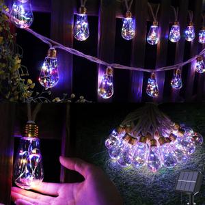 Solar Outdoor String Lights, 2 Pack 20Ft Vintage Rope Hemp Solar Patio Lights, Waterproof Multicolor Solar Powered String Lights With 8 Modes 16 Shatterproof Bulbs for Outside Garden Fence Stairs (40ft)