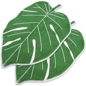 2 Pcs Green Leaf Mat, Large Monstera Palm Leaf Bath Mat 23.6 x 35.4 Inch Bathroom Rug Nonslip Machine Washable Door Carpet Shape Area Rugs for Shower Floor, Bathroom, Bedroom,Kids Room