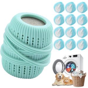 Pet Hair Remover for Laundry,Reusable Dog & Cat Hair Remover for Laundry Effectively Laundry Pet Hair Catcher for Clothes and Bedding,Suitable for lint Catcher for Washing Machine (12, Azure)