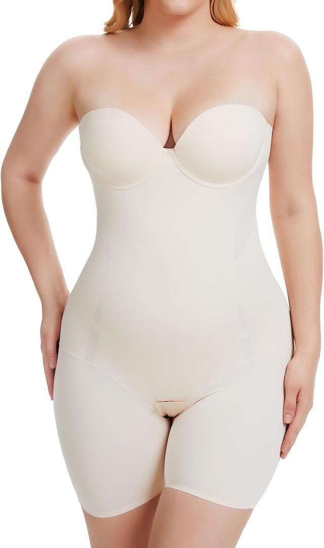 Decorus Strapless Shapewear Bodysuit For Women: Strapless Body Shaper Tummy Control - No Straps Full Body Shapewear With bra (Large, Beige)