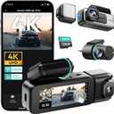 BOTSLAB 3 Channel Dash Cam 4K with 128GB Card, 3.18" Touch Screen, Voice Control, 4K Dash Cam Front and Rear Inside Loop Recording, 5.8GHz WiFi, GPS, Night Vision, WDR, Parking Mode (Dark Gray)