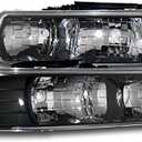 For Chevy Silverado/Tahoe/Suburban Crystal Headlights Black