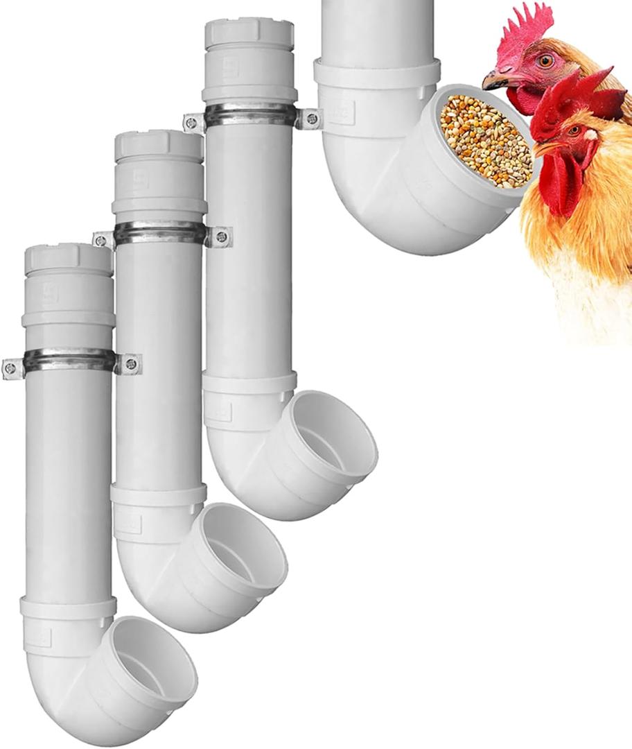 3Pack Automatic Chicken Feeder, PVC Pipe Hanging with Lid Hanging, for Chicken Poultry Feeder, Easy to Install and Clean