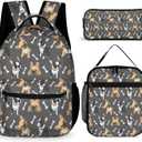 French Bulldog Backpack with Lunch Box & Pencil Case, 16 Inch Cute Dogs Themed Bookbag, Adjustable Lightweight, Colorful Backpacks Set for Kids Girls Boys