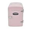 Frigidaire Pink Mini Personal Fridge Cooler, 1 Gal Capacity fits Six Cans, Includes Plugs for Home Outlet & DC Charger - 9.84" D x 7.09" W x 10.35" H