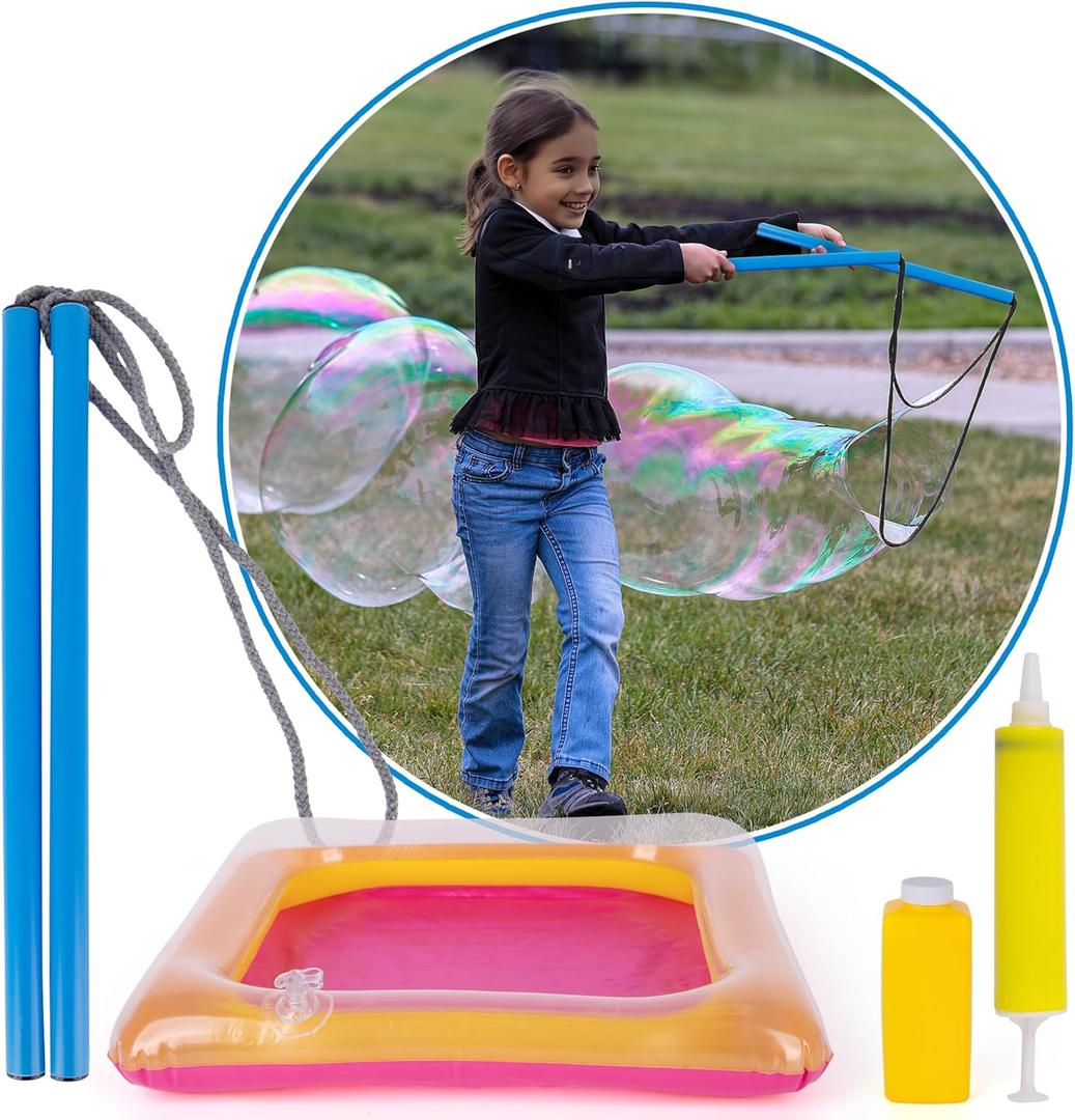 ArtCreativity Giant Bubble Wand Kit with Bubble Rope, Bubble Solution Concentrate, Inflatable Tray, and Pump, Bubble Rope for Large Bubbles - Giant Bubble Maker Toys - Summer Activities for Kids