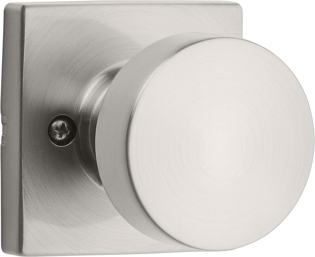 Kwikset Pismo Dummy Door Knob, Single Sided Handle for Closets, French Double Doors, and Pantry, Satin Nickel Non-Turning Interior Push/Pull Door Knob, with Microban Protection (1 Pack)