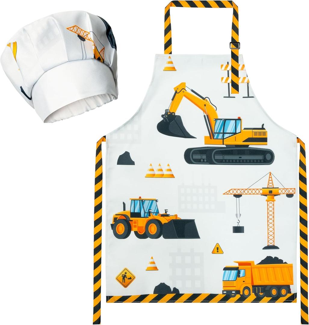 R HORSE Kid Apron and Chef Hat Set- 2Pcs Adjustable Vehicle Children Kitchen Apron Dress up Role Play Chef Toy Kid Funny Cooking Birthday Gift for Kids Cooking Baking Painting and Training