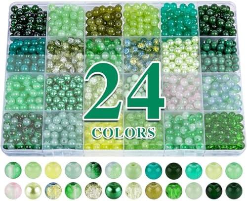 XSEINO About 1200PCS 6mm Glass Beads Bracelet Making Kit,24 Assorted Green Nature Series Colorful Crystal Beads for Bracelet and Jewelry Making and DIY Crafts,Friendship Bracelets