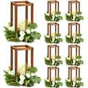 Sabary 10 Sets/ 20 Pcs Wooden Lantern Candle Holders with Candles for Wedding Decoration Vintage Table Centerpiece Farmhouse Rustic Candle Lantern for Indoor Fireplace Dining Party Decor (Caramel)