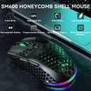 SOLAKAKA SM600 Honeycomb Shell Gaming Mouse Wireless,Tri-Modes BT/2.4G Wireless/Type-C Wired Gamer Mouse with 2 Side Buttons, Macro Programmable and RGB Light for PC/Mac/Laptop,Black