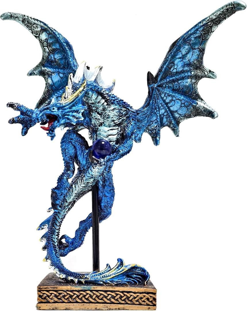 Dragon Statue Collectible Figurines Fantasy Sculpture Decor - 10.5" Tall Dragon Resin Statues for Home Decor for Living Room,Office Bookshelf,Desktop(Blue)