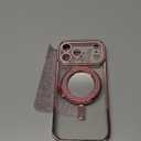 Meifigno Magnetic Case Designed for iPhone 17 Pro Max with Removable Phone Ring Stand, Glitter Card & Wrist Strap, Compatible with MagSafe, Built in Mirror, Phone Ring Holder + Case Kit, Rose Gold