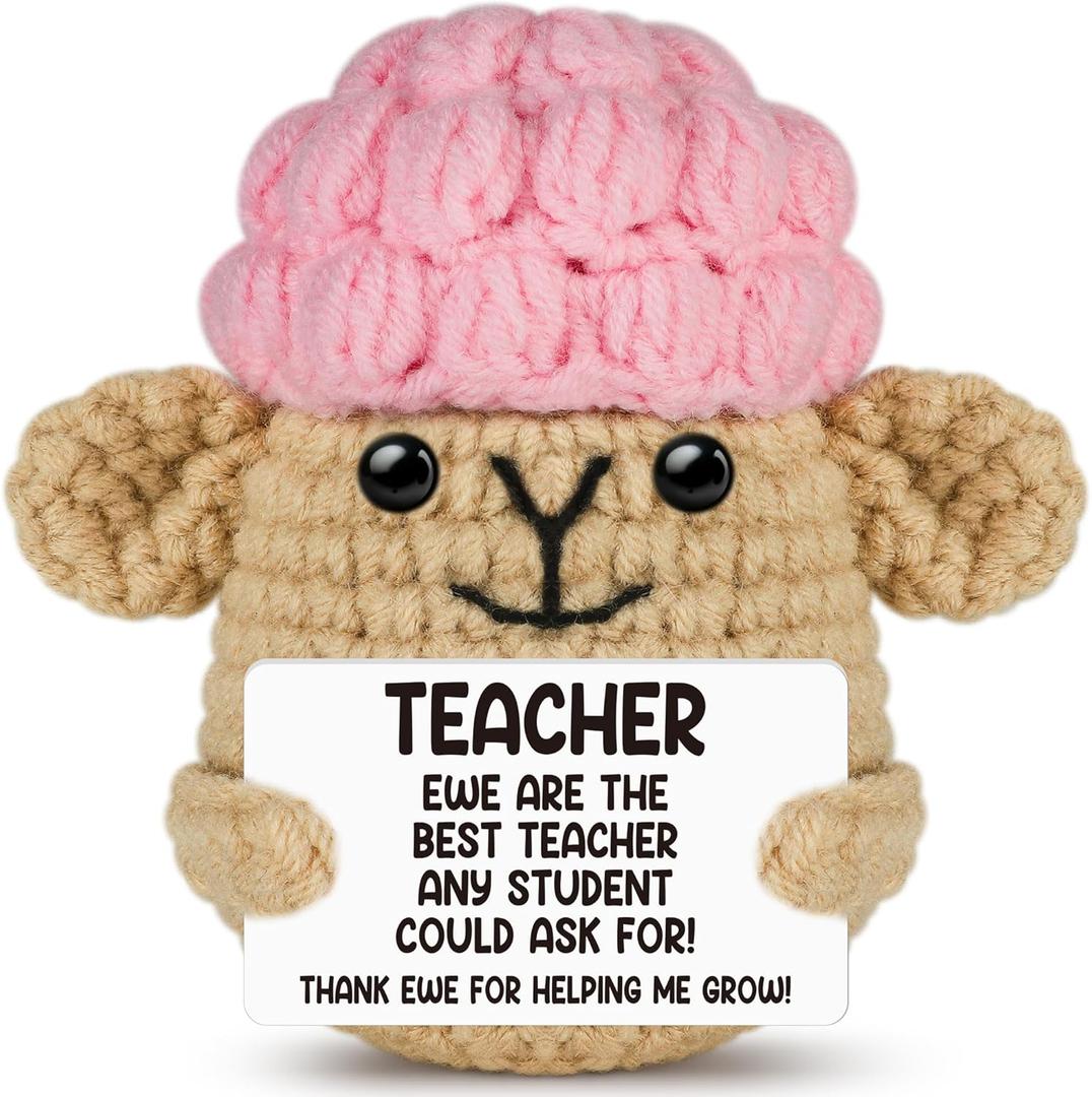 2 x Funny Crochet Sheep Teacher Appreciation Gifts,Ewe Are Best Teacher Gifts for Women Men,Thank You Christmas Birthday Gift for Male Famale Teachers from Students,Cute Handmade Sheep Office Desk Decor