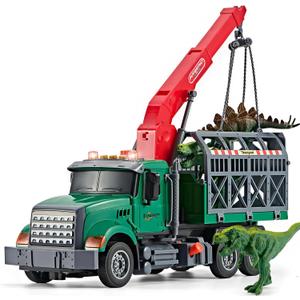LerBao Large Dinosaur Transport Truck Toys for 3 4 5 6 7 8 Year Old Boys, Truck with Loading Crane,Lights and Sounds Vehicles Toy for Kids Childs Toddlers Christmas Birthday Gift