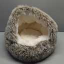 NOYAL Round Hooded Donut Dog Bed for Small & Medium Pets - Plush Fluffy Anti-Anxiety Cat Cave Bed with Cover (Small 19.6'', Brown)