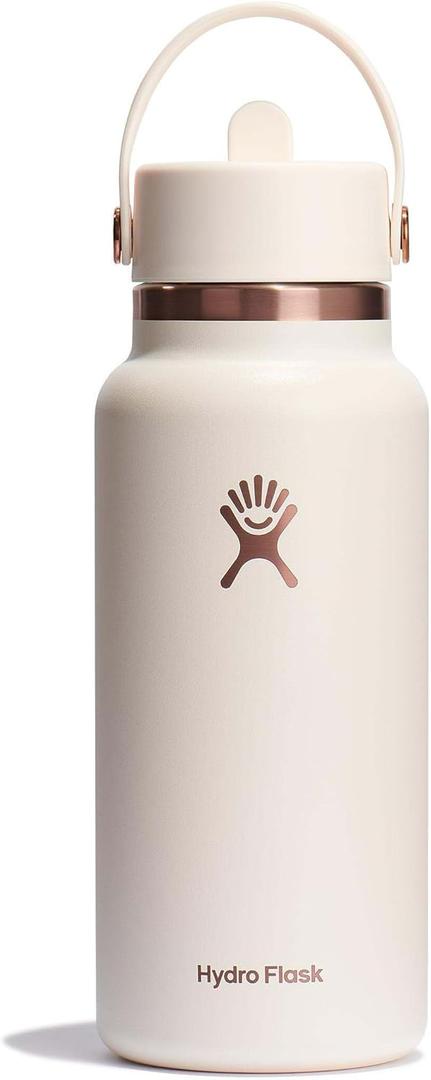 Hydro Flask 32 Oz Wide Flex Straw Cap Bottle - Insulated Stainless Steel - Wide Straw Lid, Non Spill, Leakproof in Ivory Rose Gold