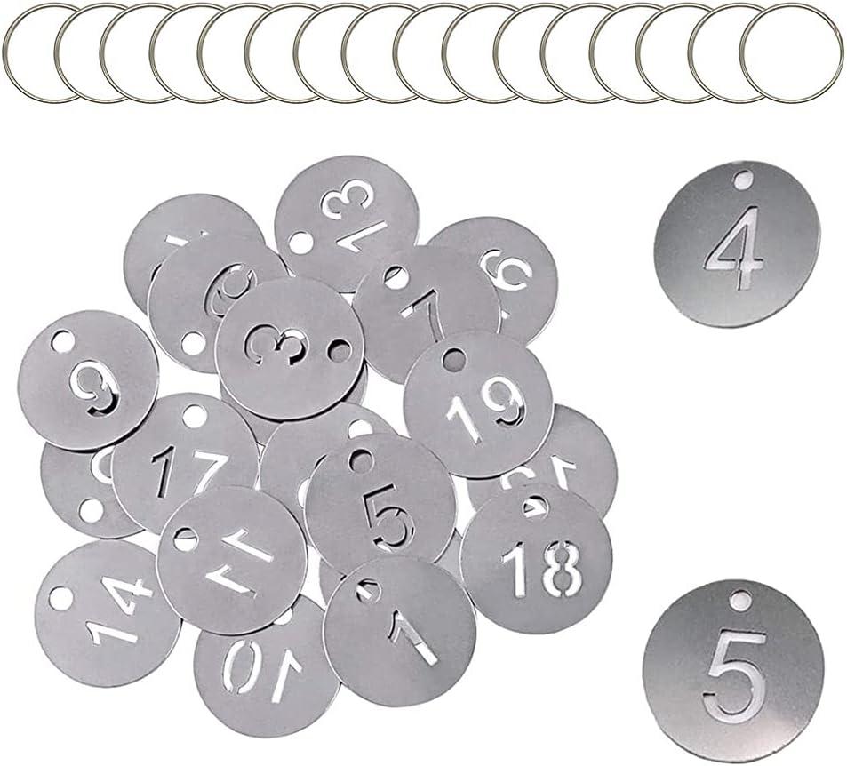 Carrittons Number Key Chain Number Tags Stainless Steel for Cards Bags Luggage Dormitory Keys House Lockers Number ID Tags (1-30)