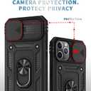 Compatible with iPhone 13 Pro Case with 2 Tempered Glass Screen Protectors,Built-in 360Kickstand Ring with Camera Cover Shockproof Military Grade Drop Heavy Duty Protection Phone Bumper Black