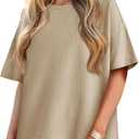 Tankaneo Womens Oversized Tunic Tops Summer Casual Short Sleeve Tshirts | Summer Casual, Short Sleeve, Round Neck, Loose Fit Side Split Waffle Tees (Beige, L)