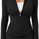 Trendy Queen Womens Lightweight Zip Up Jackets 2026 Athletic Workout Hoodies Spring Shirt Fitted Gym Clothes with Pocket (Black, L)