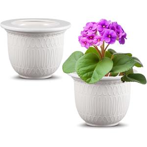 2 Set African Violet Pots Self Watering, 7 Inch White Ceramic Dolomite Clay, Easy Effortless Planter Pot for Indoor Plants Herbs Flowers Orchids Succulent, Ideal Gifts, Plant Not Included