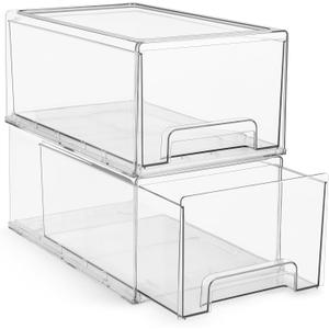 Sorbus Large Clear Stackable Storage Drawers 2-Pack Plastic Organizer Bins with Handles Stackable Pull-Out Storage Drawers for Closet, Pantry, Office, Bathroom, Craft, and Toy Organization