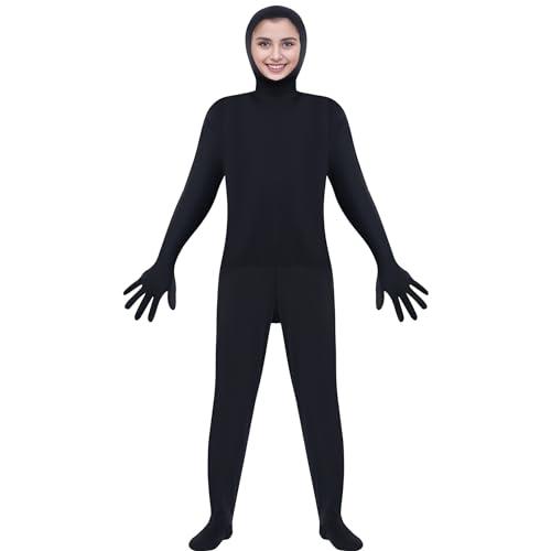 Stretch Bodysuit Costume Open Face Full Body for Unisex Men Women Halloween Cosplay Outfits Carnival (Black, 155-170cm/4.9-5.6ft), Size S/M