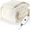 Sunbeam Royal Sherpa Foot Pocket Heated Throw Electric Blanket, 50" x 60", 4 Heat Settings, 4-Hour Auto Shut-Off, Warming Throw for Couch or Bed, Fast Heating, Machine Washable, Natural