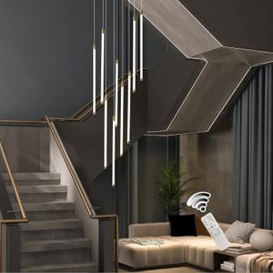 Siittoo Modern Led High Ceiling Chandelier with Remote Control,9 Lights Long Foyer Chandeliers for High Ceilings, Dimmable Pendant Light Fixture for Entryway Staircase Foyer Hallway Living Room