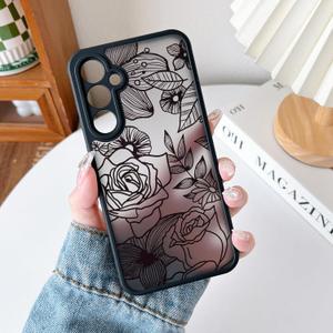Samsung Galaxy S23 FE Case, Floral Samsung S23 FE Case Cute Aesthetic Rose Flower Pattern for Women Girls, Slim TPU Bumper Shockproof Protective Cover for S23 FE, Black