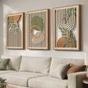 Framed Boho Cutout Carved Wood Wall Art Decor for Living Room, 24x36 Inch, 24" W x 36" H x 3 Pcs