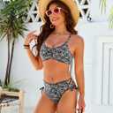 Blooming Jelly Womens Bikini Sets Two Piece Cheeky Swimsuit Embroidery Curvy String Bathing Suit (Black, L)