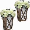 Autumn Alley Large Rustic Farmhouse Wall Planter Set of 2, Farmhouse Decor Wall Hangings for Hanging Planter Indoor, Galvanized Wall Planter, Corrugated Metal, Wooden, Brown - Flowers Not Included