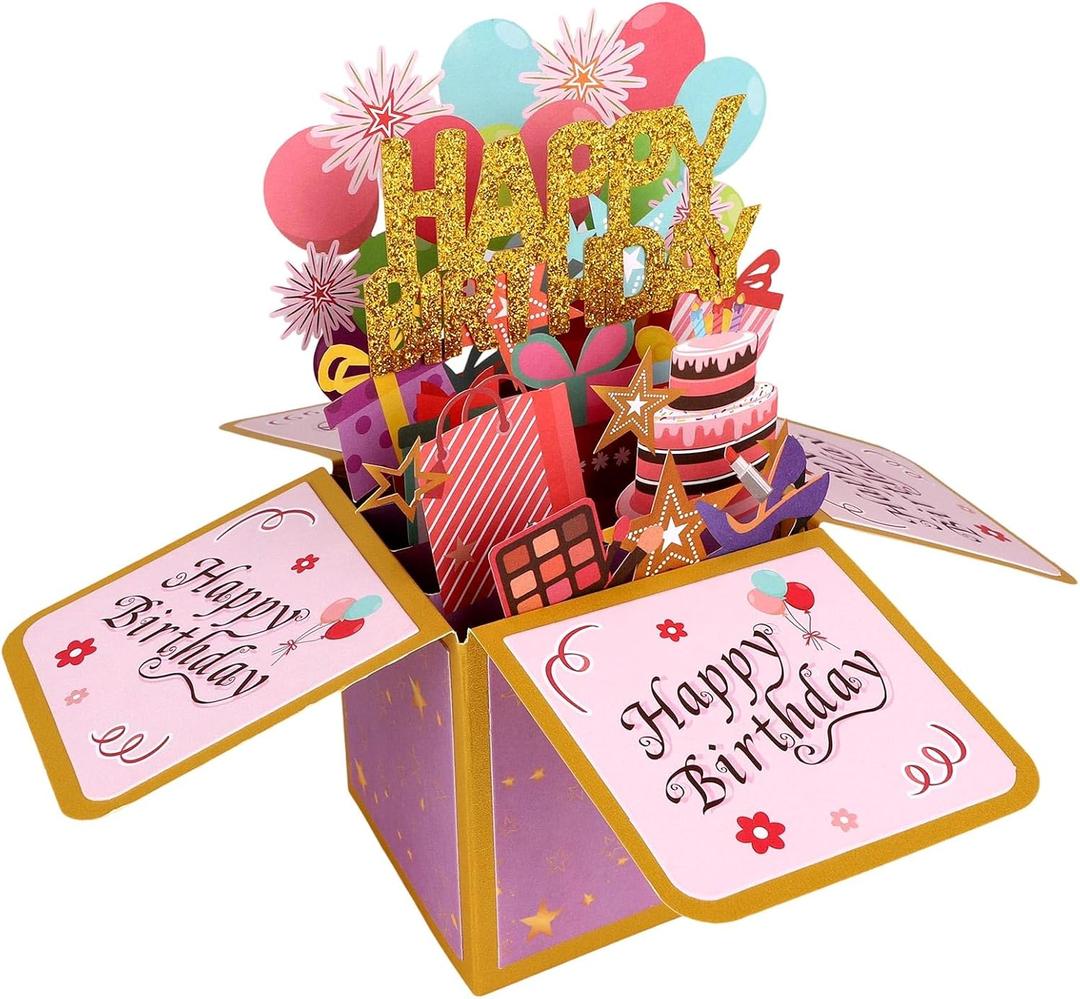 Pop up Card Birthday, Colorful Pop up 3D Funny Happy Birthday Greeting Card with Envelope & Message Paper for Women Party Decor Creative Gift