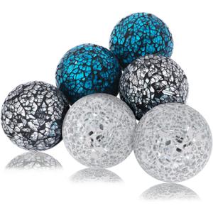 6 Pieces Decorative Glass Balls 2.4" Small Mosaic Sphere Decorative Orbs Centerpiece Balls for Bowls, Vases, Dining Table Decor, Diameter 2.4 Inches (B, 6)