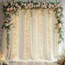 10x10ft Ivory Tulle Backdrop Curtains with Lights String for Parties,Wrinkle Free Sheer Curtain with Lights Wedding Photo Backdop Drapes for Baby Shower Birthday Party Photography Home Decorations (2 Panels(5*10FT))