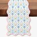 WADORN Watercolor Rose Flower Table Runner, 13x72 Inch Seasonal Spring Summer Kitchen Dining Table Decoration Pink Blue Floral Scalloped Tables Runner for Home Holiday Party Wedding Birthday Decor