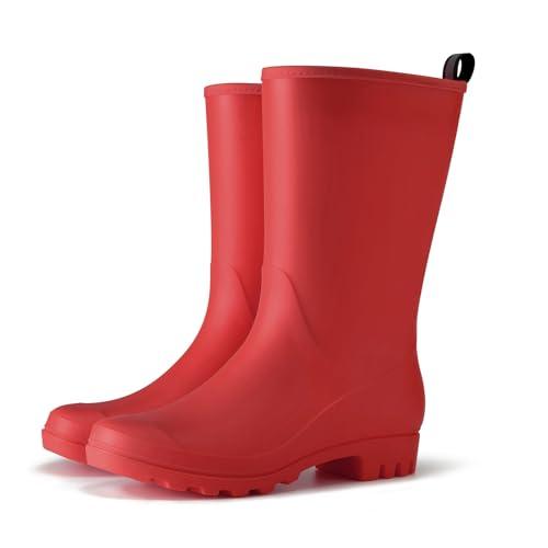 HISEA Women Rubber Boots Waterproof Wide Calf Rain Boots Mid-Calf PVC Rubber Rain Boot Matte Surface Seamless Mid Height Rain Shoes for Women's Rain Footwear Outdoor Garden Work Walking 9